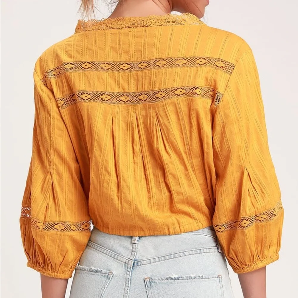 Free People Follow Your Heart yellow mustard gold embroidered button front top